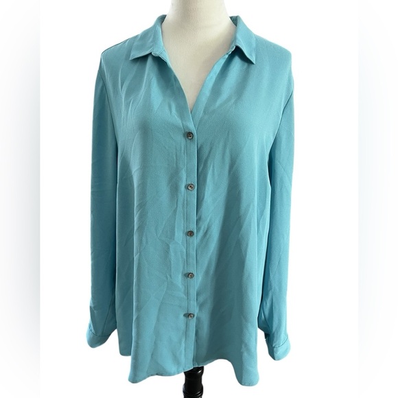 J. Jill Women’s XL Blue Button Down Long Sleeve Shirt Polyester - Picture 1 of 9